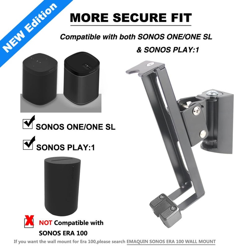 EMAQUIN Wall Mount Bracket for SONOS ONE/SONOS ONE SL/SONOS Play 1 Speaker (Swivel and Tilt,Compatible with Both SONOS ONE/ONE SL/SONOS Play 1, Black Single pc) - Image 3